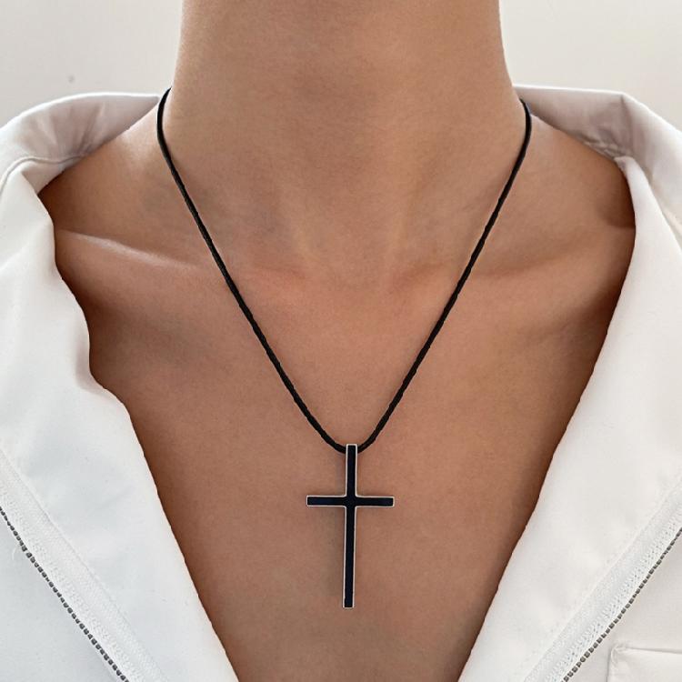 Trendy Cross Pendant Necklace Vintage Style Simple Rope Necklace Chain Necklace