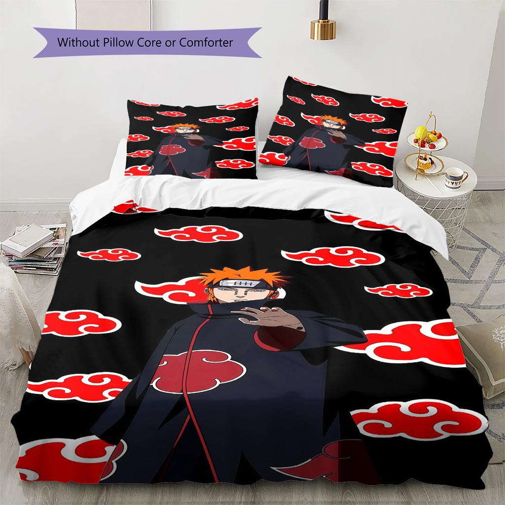 Naruto Cloud Power Pattern Bedding Quilt Set Quilt Cover Pillowcase Home Birthday Gift(1 * Duvet Cover + 2 * Pillowcase, Without Core)