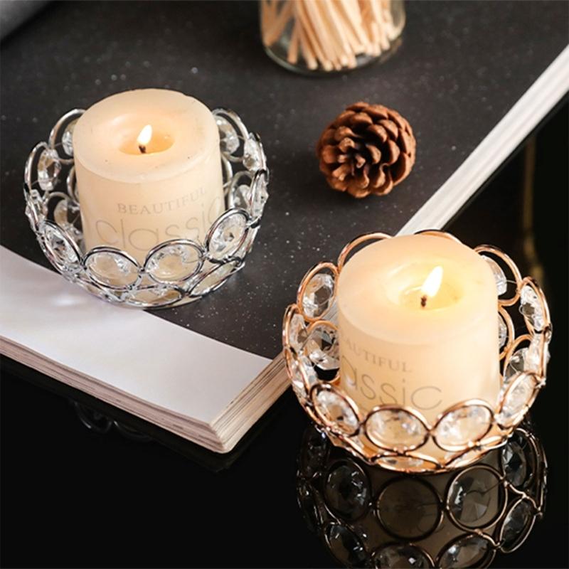 Crystal Votive Metal Candle Holder for Table Tenterpiece Small Bowl Tealight Candle Stand for Wedding Desktops Decors