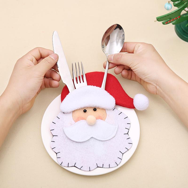 Christmas Santa Eyecatching Fork And Holder Set Unique Non Woven Fabric Design