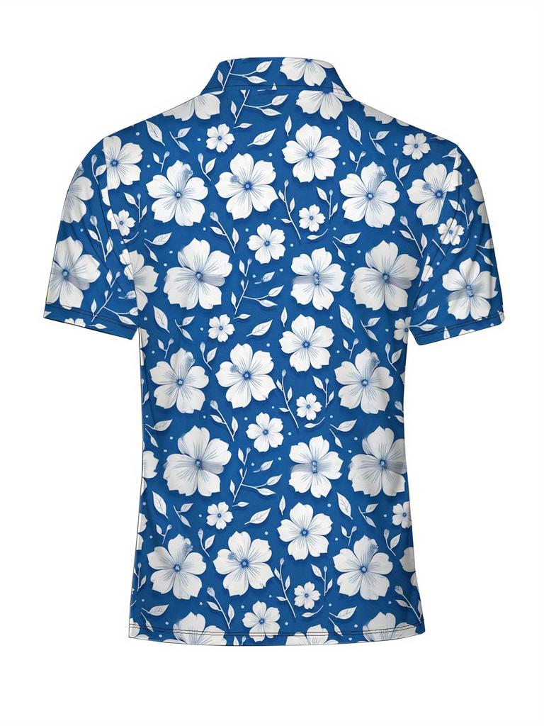 Men'S Short-Sleeve Shirt with a Flat Digital Print Design - Non-Textured