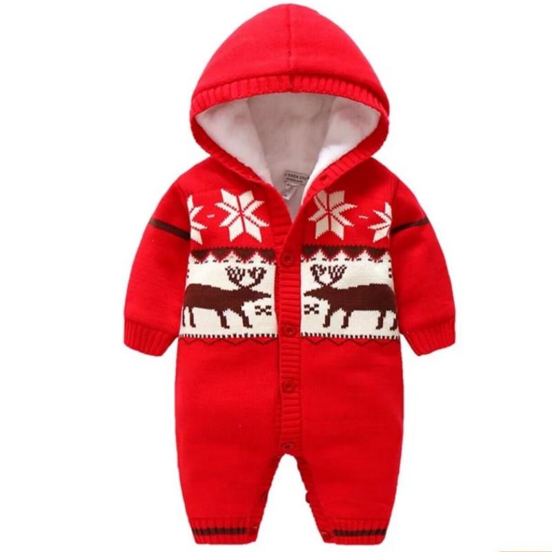 

Зимний рождественский Лось для младенцев, утепленный теплый комбинезон для новорожденных мальчиков и девочек, комбинезоны 0-6m красный