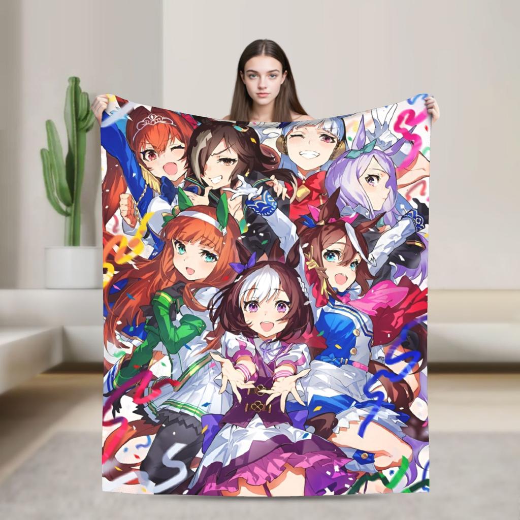 Umamusume Pretty Derby Blankets Anime Game Fuzzy Awesome Warm Throw Blankets for Chair Covering Sofa Spring/Autumn Travel