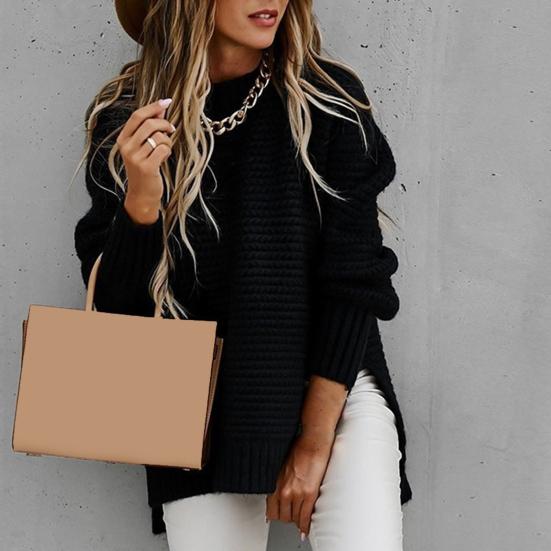 Kadın Süveter Benzersiz Desen Yarım Yüksek Yaka Sonbahar Kış Düz Renk Kalın Kazak Günlük Giyim İçin