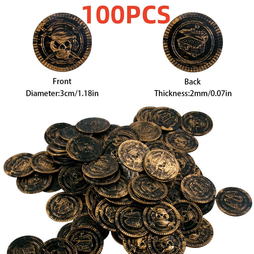 Pirate Treasure Chests Fake Gold Silver Copper Coins Gemstones Plastic Acrylic Toys Children Kids Gifts Halloween Party Props