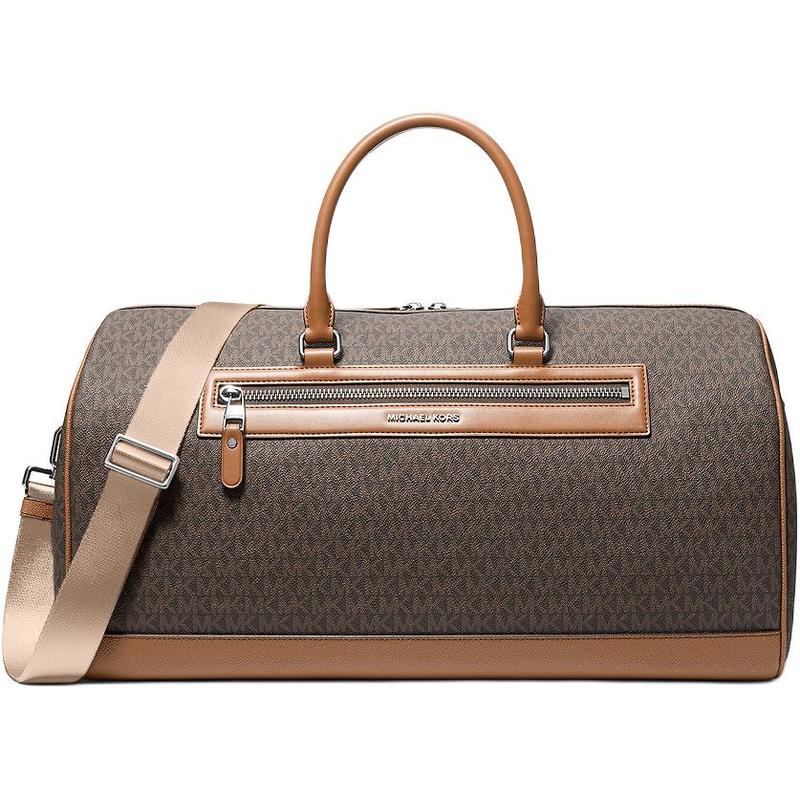 MICHAEL KORS Jet Set 36L Logo Print Patchwork Design Artificial Leather Travel Bag Men's Brown