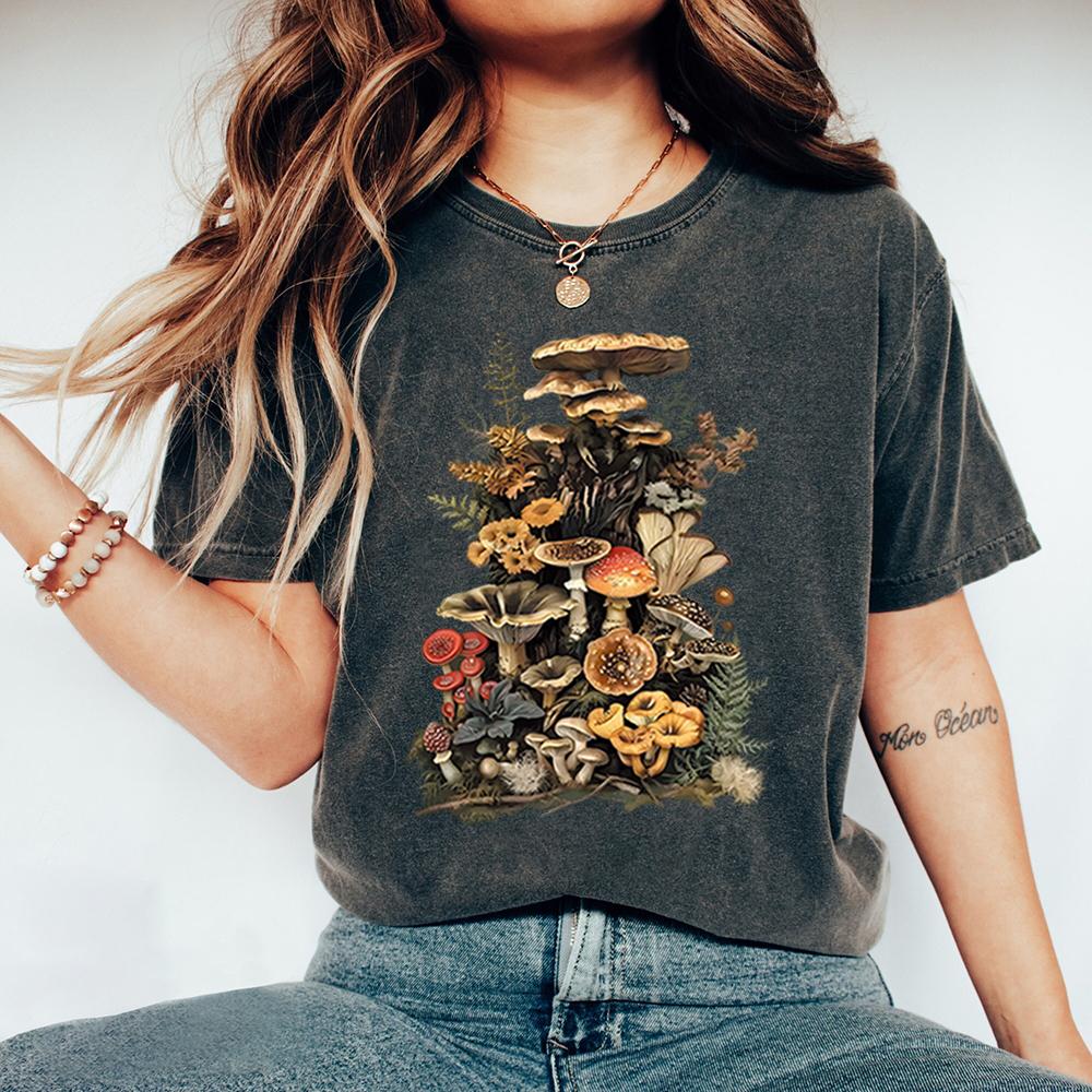 Goblincore Mushroom Comfort Shirts Nature Lover Plant Lover Dark Cottagecore Aesthetic Shirt Casual Daily Y2K Top Streetwear