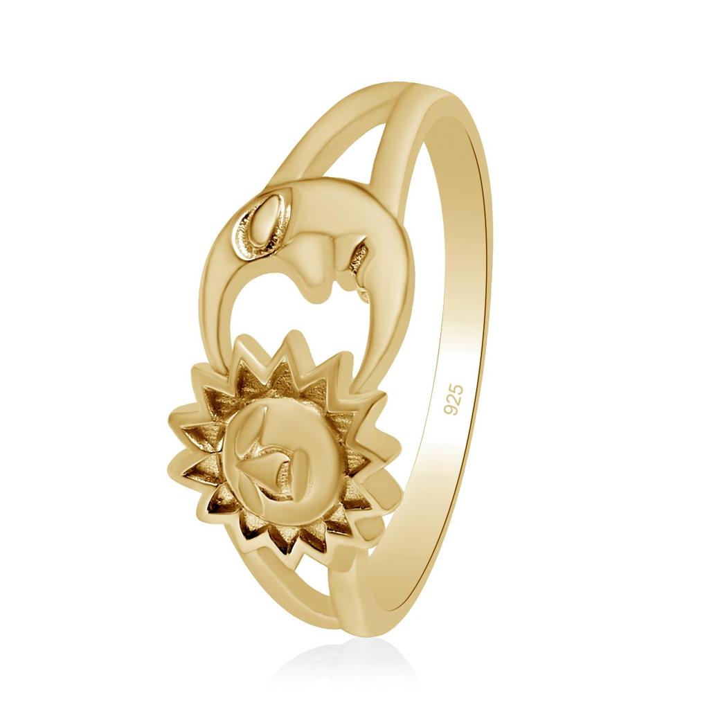 Solid Gold Tone 925 Sterling Silver Sun Moon Universe Band Rings For Women & Girls