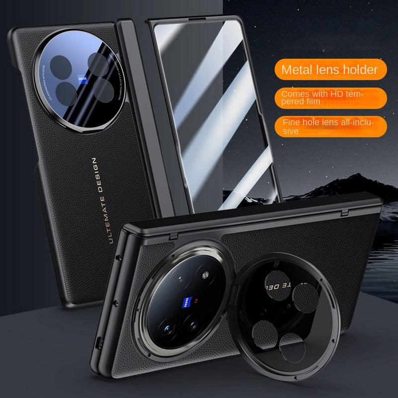 Leder mit Sichtschutz-Schutzglas-Hülle für VIVO X Fold 5 x Fold5 Federgelagerte Kameraabdeckung