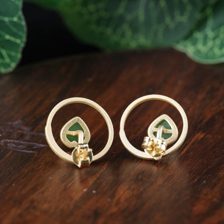 Gold-Plated 925 Sterling Silver Hetian Jade Two-Way Stud Earrings for Women with Certificate