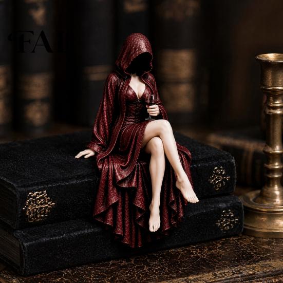 Decorative Resin Skull Statue Gothic Reader Statue, Hooded Skeleton Figurine, Sitting Book Dark Academia Room Accents for Bookshelf, Desk Decor