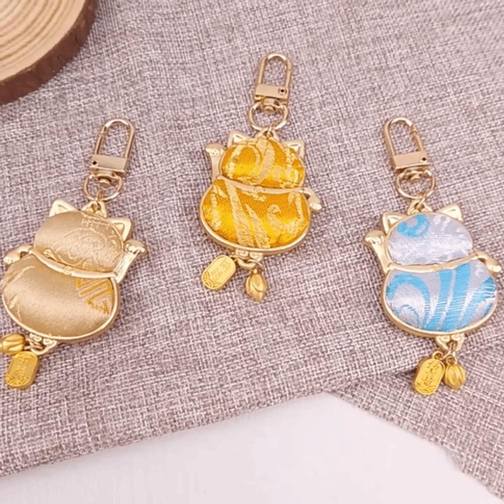 Double-sided Little Cat Small Keychain Chinese Style Retro Lucky Keychain  Decoration