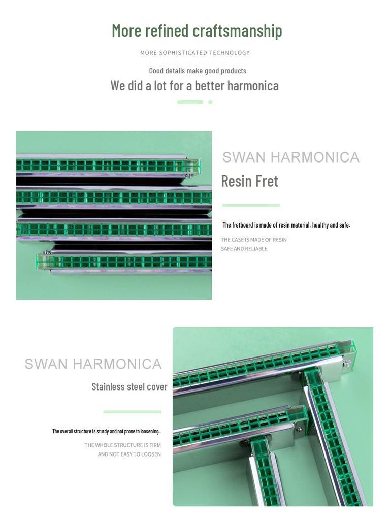 Swan Harmonica: Professional Double Reed, C Key, 24/28 Holes for Beginners & Adults