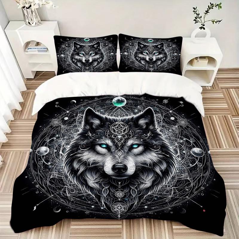 3pcs Wolf Quilt Cover Set (1 Quilt Cover + 2 Pillowcases Without Pillow Core), High-Definition Printing for Home and Dormitory.J099