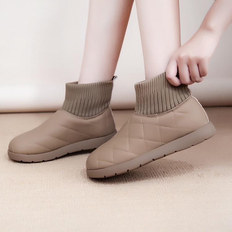 Bread snow boots winter new warm knitted non-slip piled thickened cotton shoes waterproof cotton boots