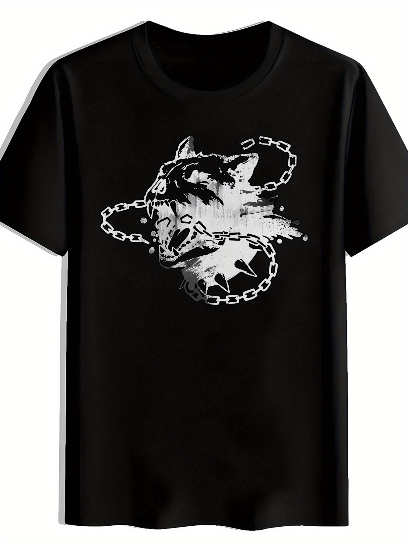 Vintage Rock Band Graphic T-shirt - Black Tee with Edgy Chains & Metallic links XXXL
