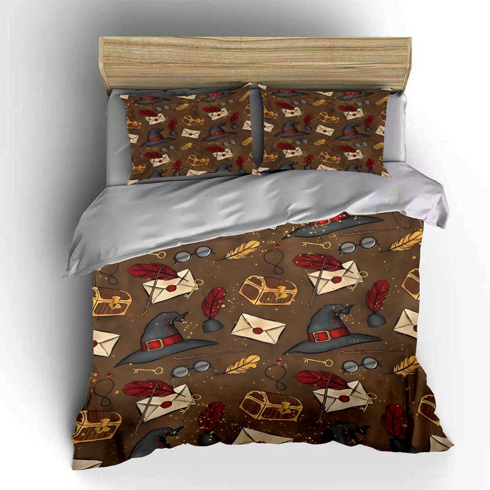 "Magical Accessories for Wizarding Adventures" kid's and adults' bedroom decor, Exquisite three-piece bedding set gift