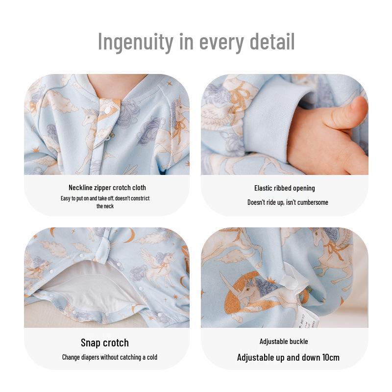 Baby A-Class Split-Leg Sleeping Bag - Spring/Autumn Cotton Jumpsuit Pajamas, Anti-Kick Design, Four Seasons Style
