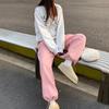 Autumn and winter new pants women's velvet men's and women's sweatpants tied feet loose wide-leg casual sweatpants