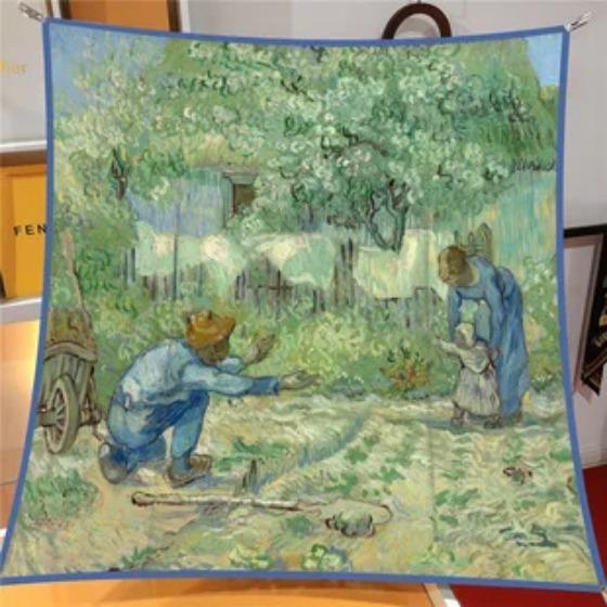 Oil Painting Four Seasons Luxury Square Silk Scarves Europe And America Fashion Bandannas New Twill Print Sunscreen Shawls