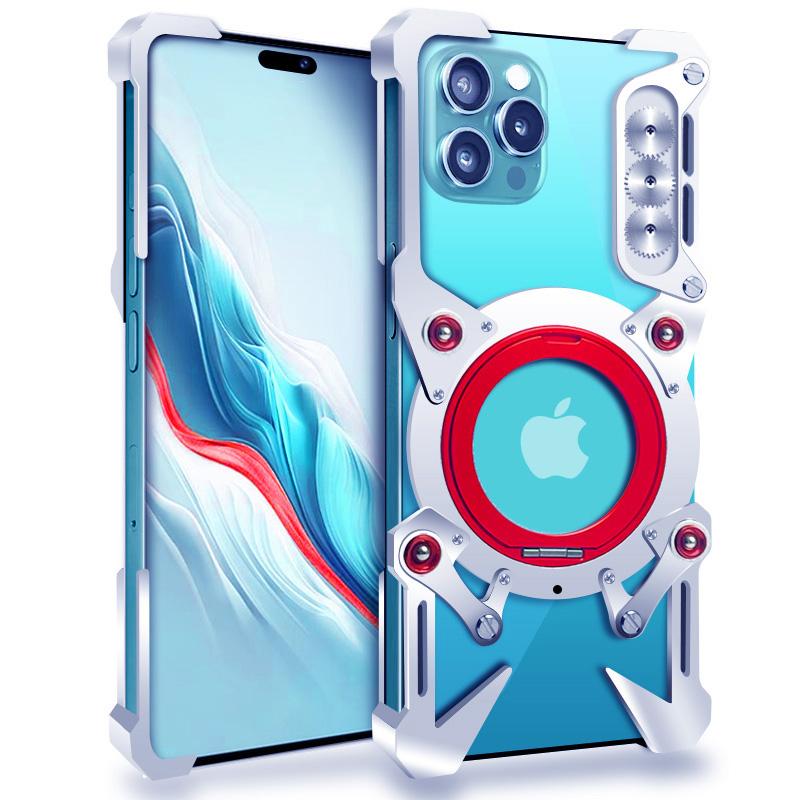 Bumper Case For iPhone 16 Plus/15 Plus/15 Pro Max/14 Plus/14 Pro Max/13 Pro Max/12 Pro Max ,Kickstand Aluminum Alloy Magnetic Phone Cover