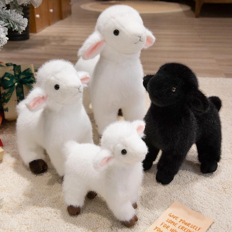 Favorite Toy Unisex Black Cute Fluffy Lamb Plush Toys Soft Stuffed Sheep Doll Realistic Animal Plushin Home Decor Birthday Gift Fof Adults