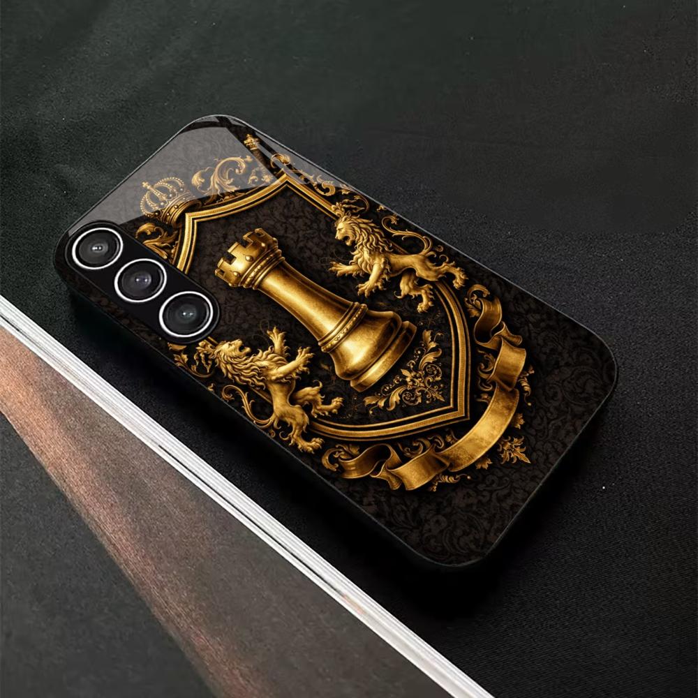 Retro golden lion pattern Hard case Men Glass PhoneCase for Samsung Galaxy S26 S25 S24 S23 S22 S21 FE Ultra Plus Dropresistant
