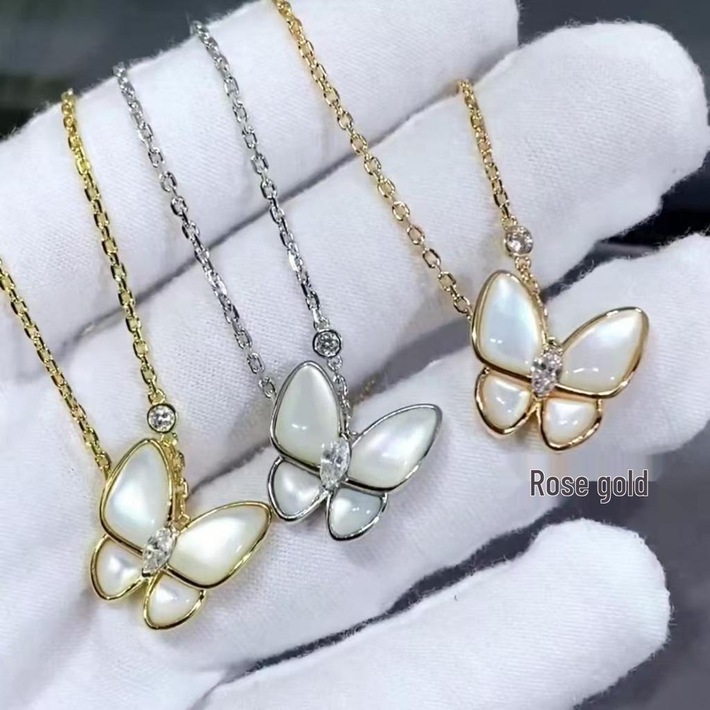 High-End Butterfly White Mother-of-Pearl Diamond Clavicle Necklace