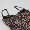 Women's Fashion Sexy Halter Leopard Print Lace Patchwork Receiving Waist Slimming Dress