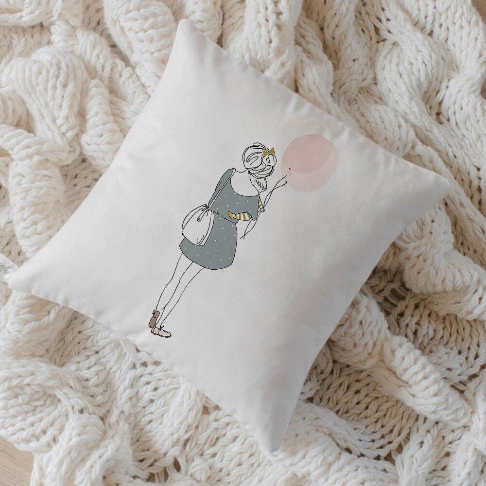 Nordic Style Pink Ballet Girl Cushion Cover Decor Pillow Case Cushion Decorative Home Decor Sofa Bedroom Throw Pillow 45x45cm