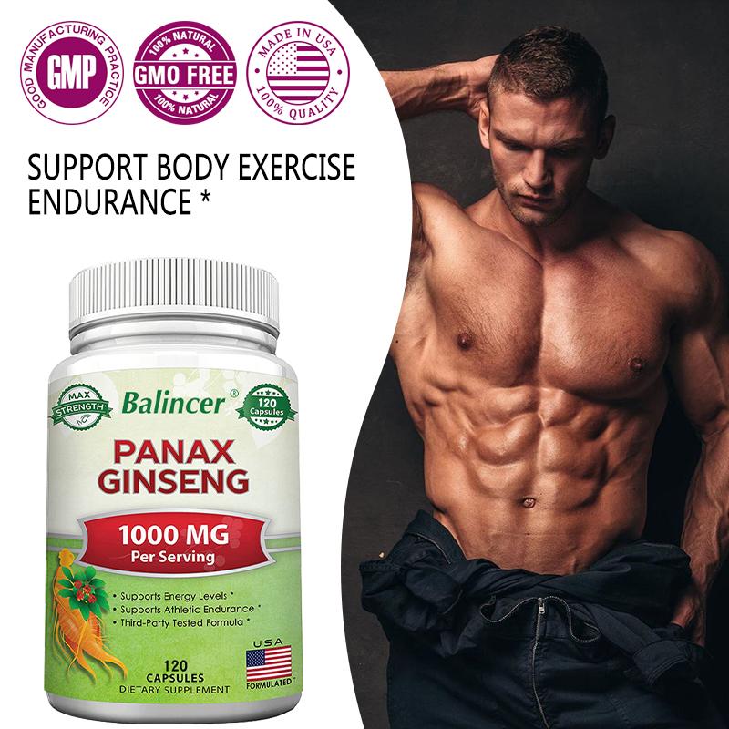 Extrakt aus Stängeln und Blättern von Amerikanischem Ginseng hilft, Energie, Ausdauer bei körperlicher Betätigung und körperliche Vitalität zu verbessern 120 Kapseln