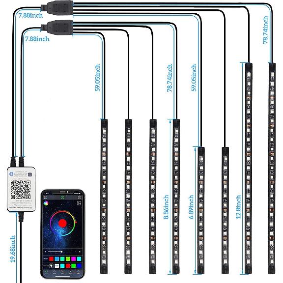 Kairiyard 8PCS Motorcycle Underglow LED Light Kit, App Control Multicolor Motorcycle LED Light Kit Music Sync RGB Strips Light Waterproof Compatible