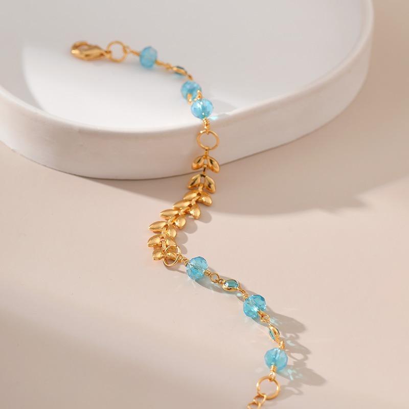 Wheat Ear Chain Blue Crystal 18k Gold Plated Fashion Women Bracelet Jewelry