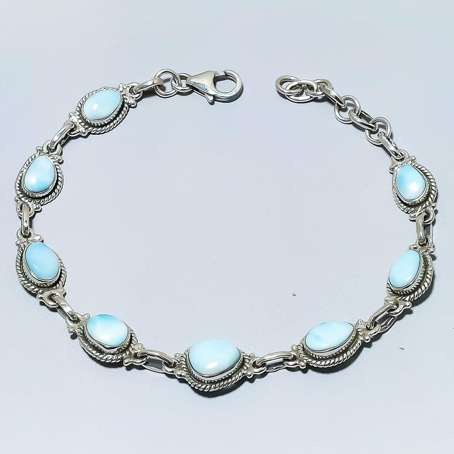 Natural Republic Larimar Gemstone Handmade 925 Solid Silver Bracelet 7-8" E5N47