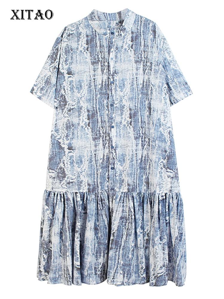 

XITAO однобортное платье с принтом, модное свободное женское платье WLD6976