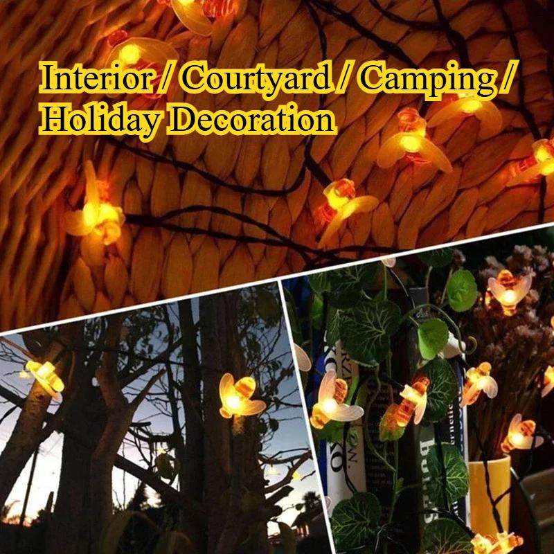 Solar-Powered 8Mode LED Bee String Lights Cute Honeybee Fairy Lamp for Outdoor Garden Decor Lighting Christmas Wedding Party
