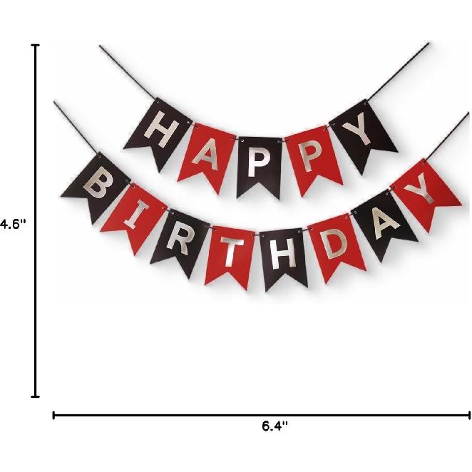 Red Silver Black Happy Birthday Banner Sign Decorations for Boys Girls Men Women Anniversary Birthday Party Garland Backdrop Supplies Nursery Hanging