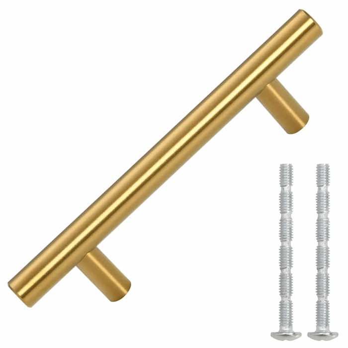 VidaXL Cabinet Handles 10 Pcs, Cupboard Handles, T-Shaped Handles Kitchen Home Interior, Golden 64 Mm Steel 155356