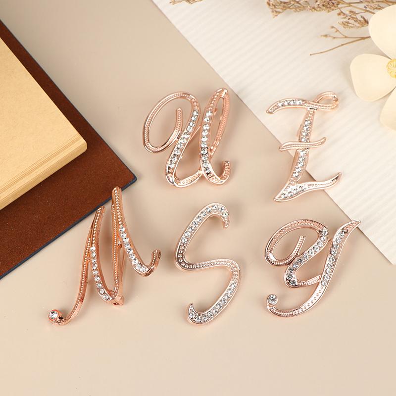 Women Luxury Letter Brooch Pins In Rose Gold Color   English Alphabet Pins Cute Jewelry Accessories Gift