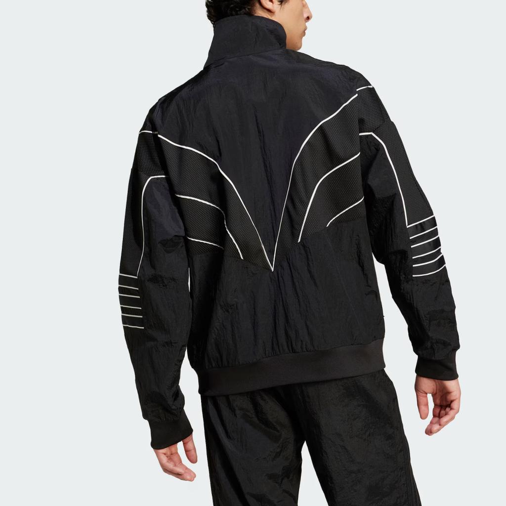 adidas Striped Logo Stand Collar Long Sleeve Jacket for Men, Black