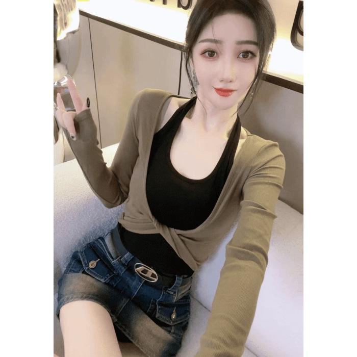 Sweet & Spicy Patchwork Long-Sleeve Women’s T-Shirt (Spring/Autumn 2025) Versatile Tight-Fit Small