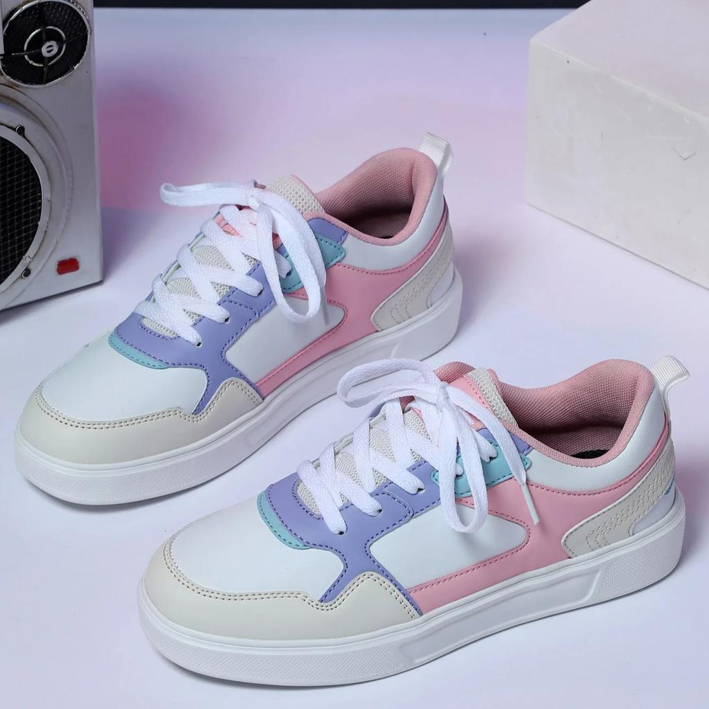 White Shoes PU Leather Board Shoes Women Breathable Casual Sneakers Men Lace-up Trendy Running Trainers Anti-slip Waterproof