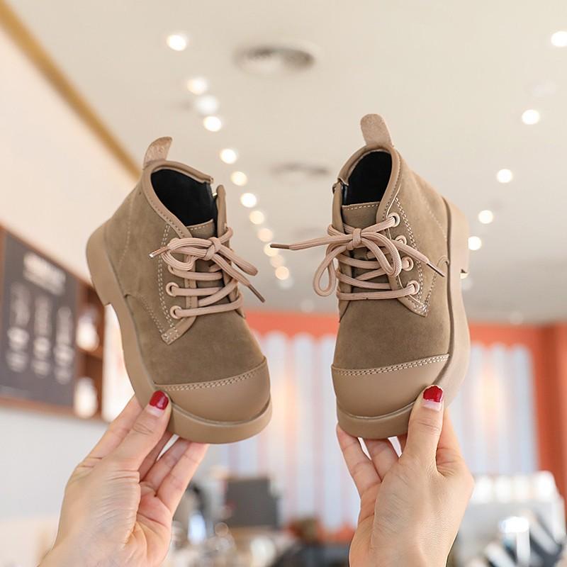 Girls' Short Boots British Style Children's Plush Boots Autumn and Winter Style Little Girl Leather Boots Boys Warm Short Boots