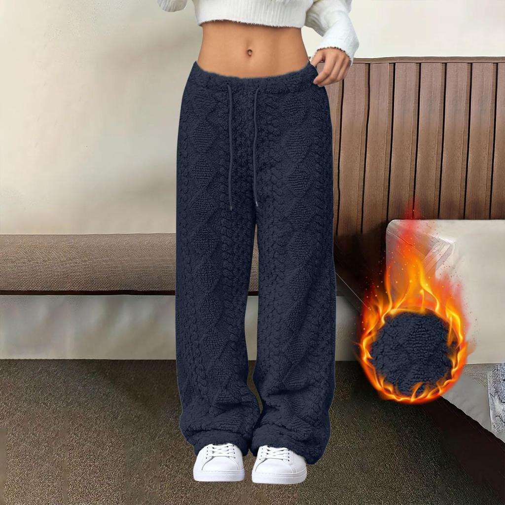 Women's Fashionable Loose-Fit Trousers Sporty Fleece-Lined Solid-Colour Long Trousers