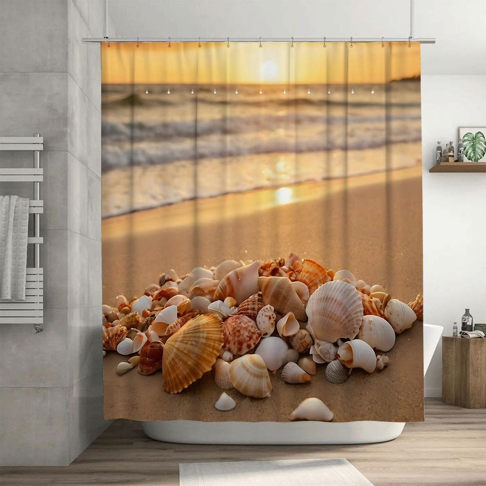 Muschel Badezimmer Duschvorhang Druck Wasserdichtes Gewebe Badezimmerdekorationen Neuankömmling Haushaltswaren