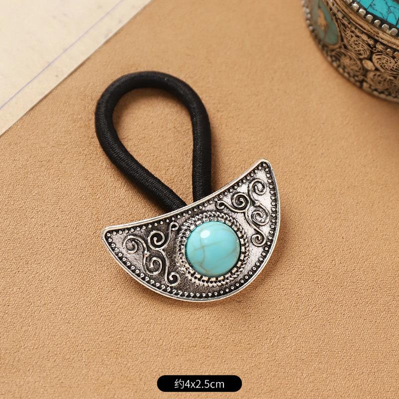 Mongolian Tibetan hair accessories retro turquoise inlaid hair rope niche exotic hair tie rubber band headrope women
