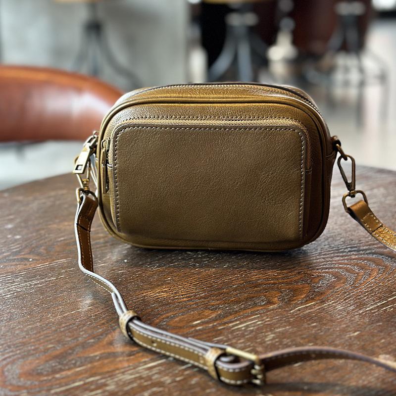 Johnature Lässige Kissentasche für Damen, weiches Echtleder, einfache, einfarbige, vielseitige Schulter- und Umhängetaschen aus Rindsleder