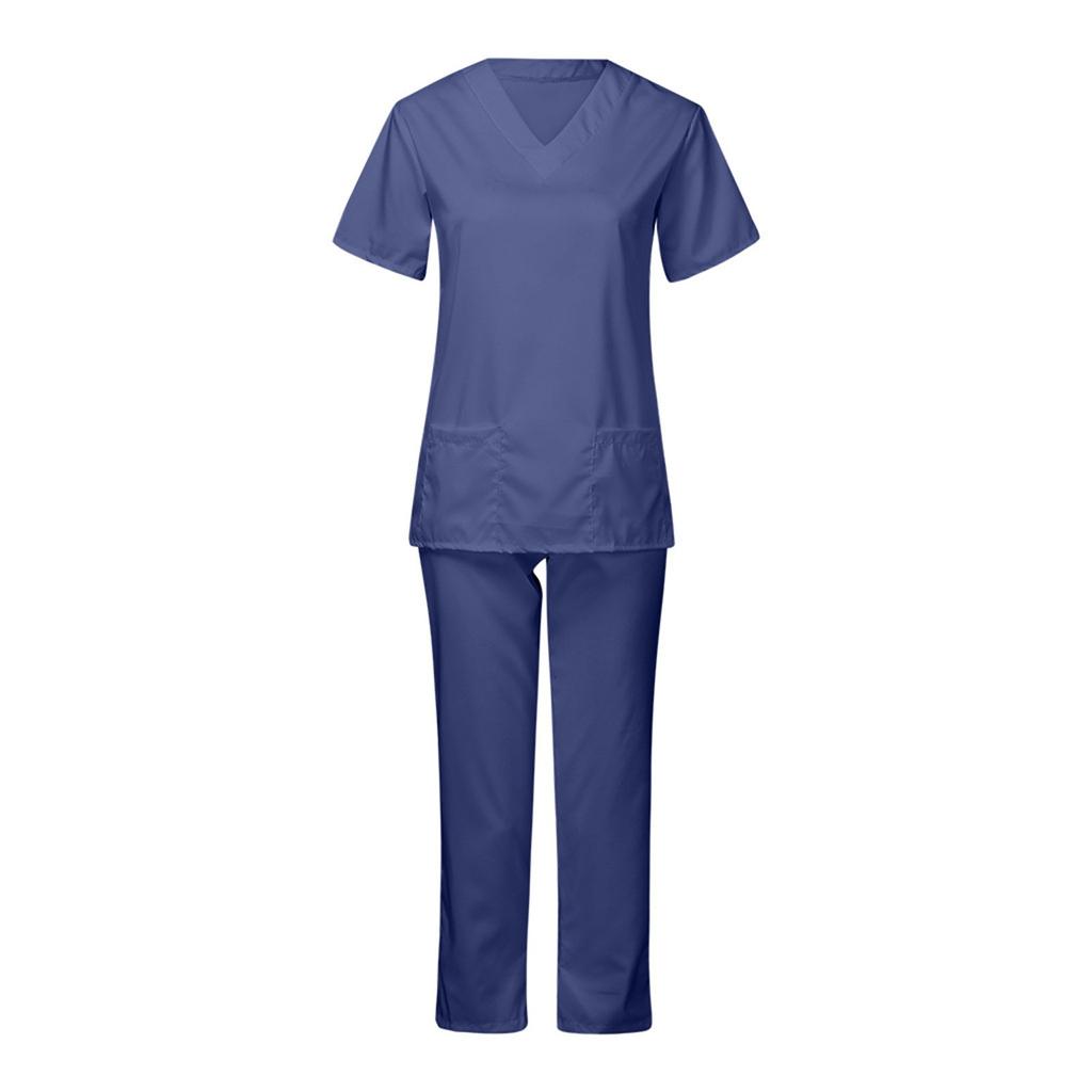 Women's Quick Drying Fabric Color V-neck Pocket Short Sleeved Pants Set Workwear