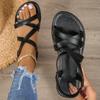 Flat-soled sandals women's round head open-toed one-word buckle strap fashionable large-size women's shoes