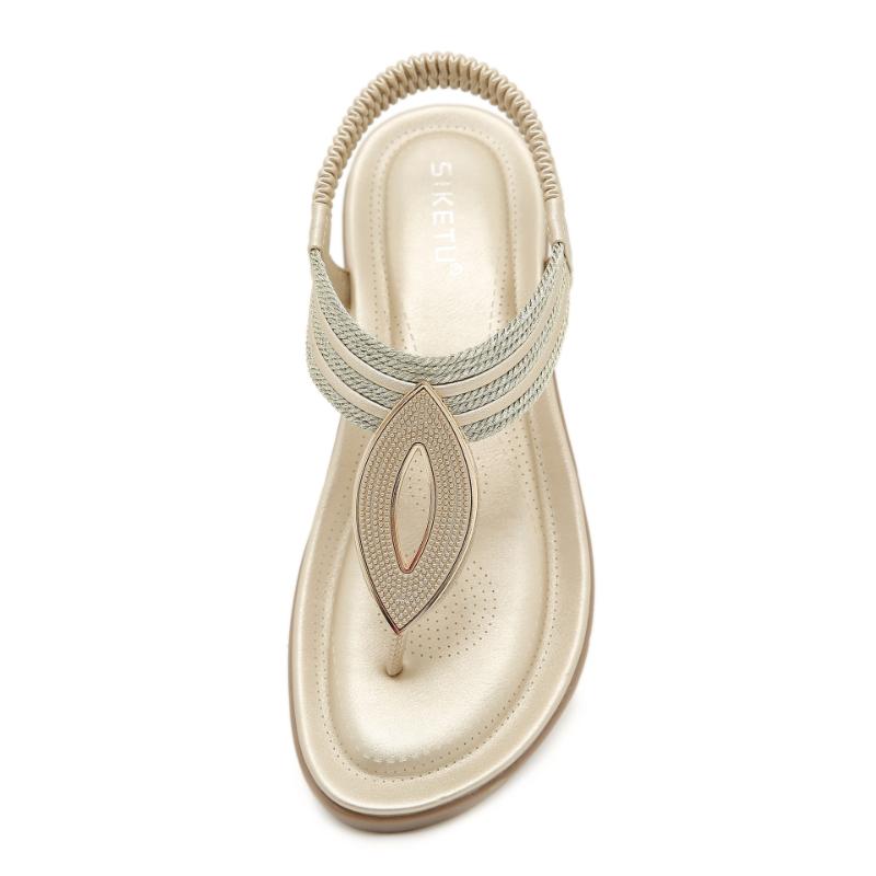 Fashion New Retro 2025 Fashion Soft Bottom Sandals Bohemian Weaving Comfortable Round Head Seaside Vacation Large Size Skirt Elastic